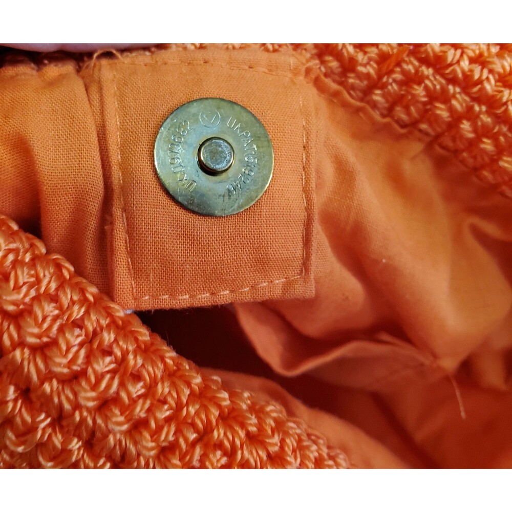Vintage Chateau Shoulder Bag Crossbody Orange Hand Crocheted Boho Retro Y2K 80s - Picture 9 of 10